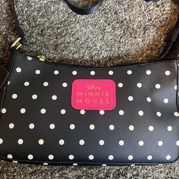 Disney Minnie Mouse Crossbody Shoulder Bag & Wallet Black Polka Dot w/ Pink NWT - Picture 2 of 8